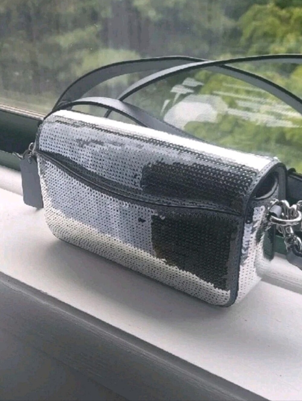 Coach Studio CM428 Silver Sequin Baguette Shoulder Crossbody Handbag Clutch Purs - Picture 3 of 16